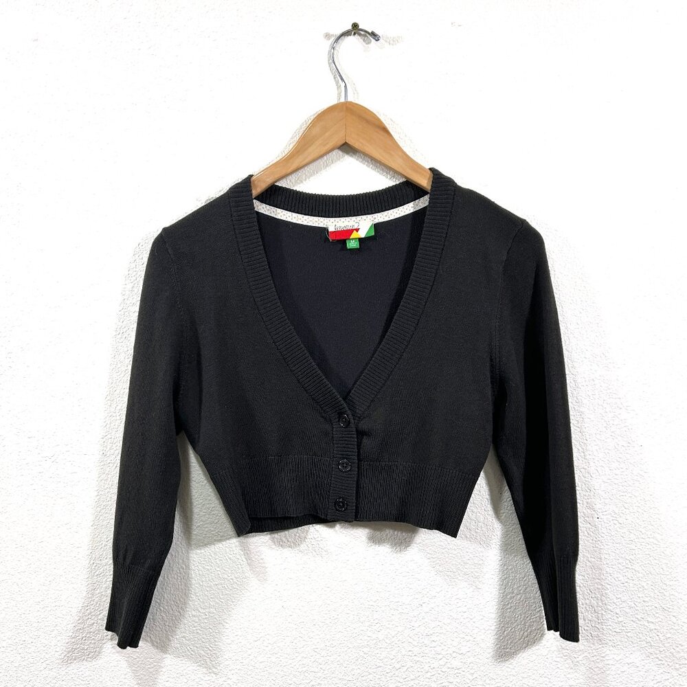 Fervour ModCloth Dream of the Crop VNeck charcoal 3/4 sleeve cardigan med